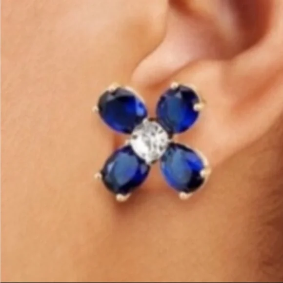 Tory Burch flower clover blue crystal stud earrings - Picture 5 of 6